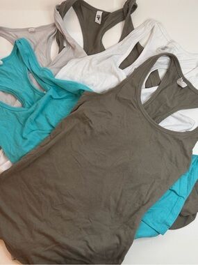 Everyday Racerback Tank Top — Olive, White & Turquoise